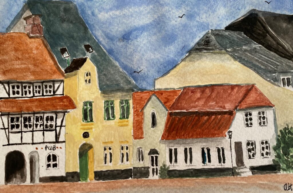 Akvarell - gatuvy från Flensburg
